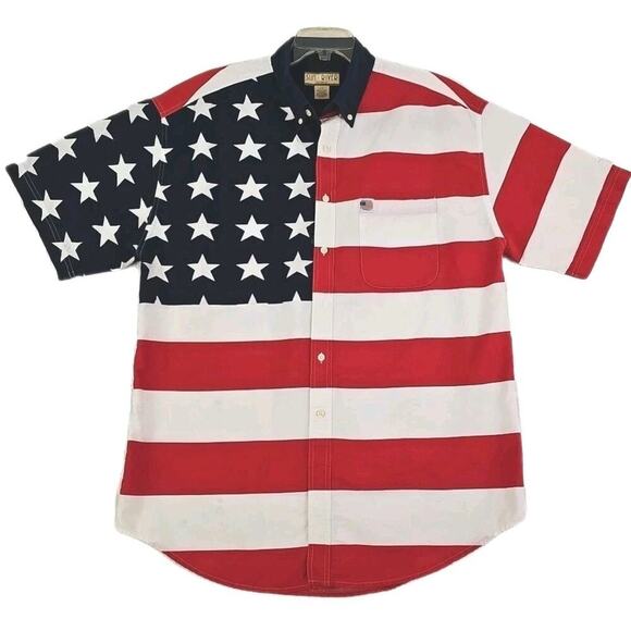Vntg. American Flag Short Sleeve Buttons Shirt~Mens Size L~Sun River Clothing Co - Picture 5 of 11